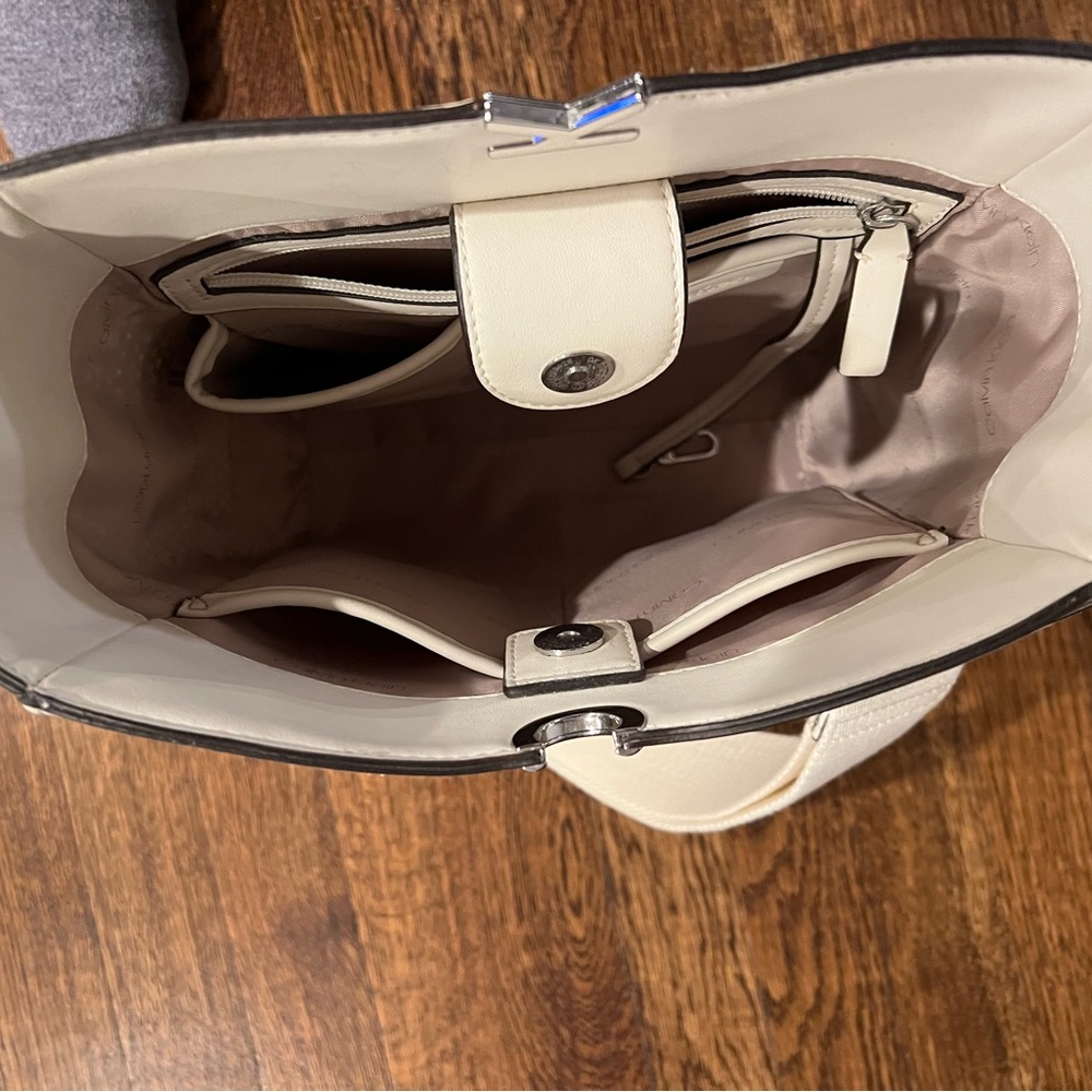 Calvin Klein Cream Crossbody Bag with Structured Design